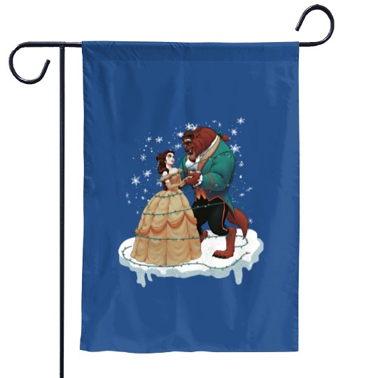 Beauty and the Beast Retro Christmas Garden Flags, Disney Princess Christmas Garden Flags