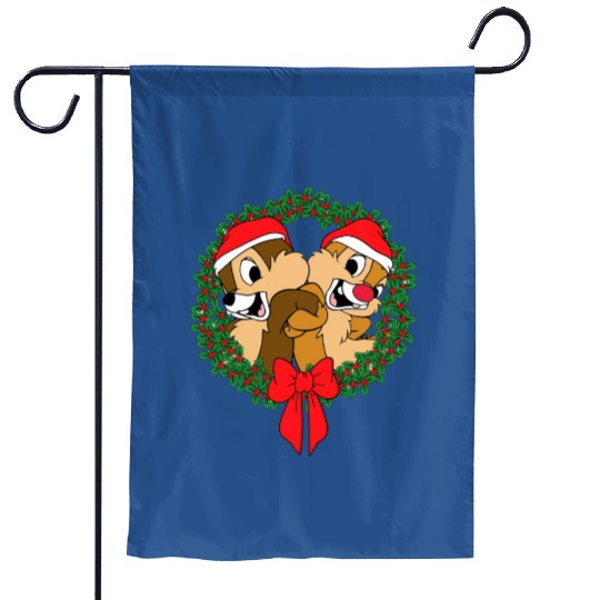 Disney Chip and Dale Christmas Wreath Garden Flags, Disney Chip