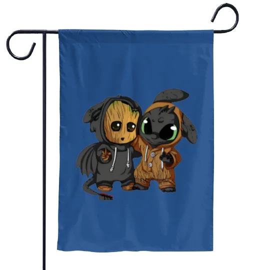 Disney Toothless and Groot Cute Friends Unisex Garden Flags, Disneyland Family Vacation, I'm Groot Garden Flags