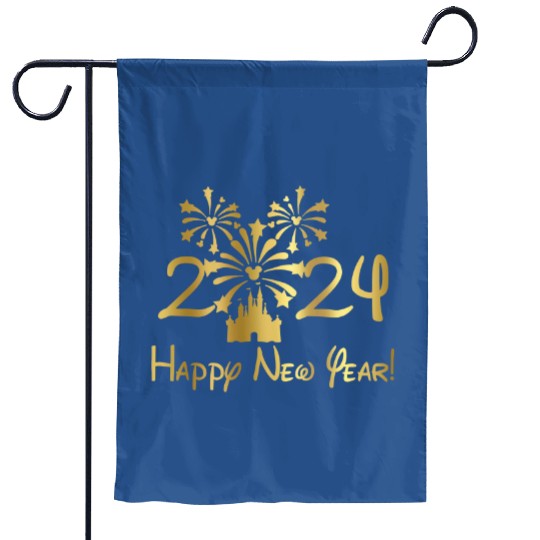 Disney 2024 New Year's Eve Fireworks Gold Foil Garden Flags, Disney New Years Garden Flags