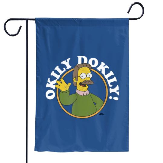 The Simpsons Ned Flanders Okily Dokily Circle Picture Garden Flags, The Simpsons Birthday Tees, Magic Kingdom, Disneyland Family Vacation Garden Flags