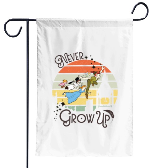 Never grow up vintage Disney Garden Flags, Peter Pan Vintage retro Garden Flags, Disney trip 2023 Garden Flags