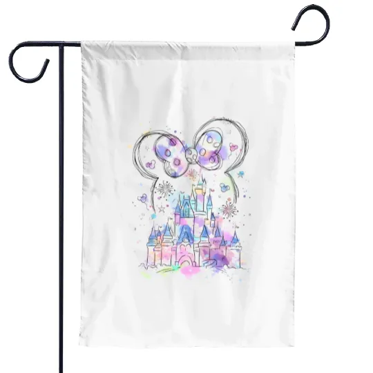 Watercolor Disney castle Garden Flags, Minnie ears castle Garden Flags, Magic Kingdom Garden Flags, Disney world Disneyland Garden Flags