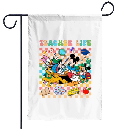 Disney Teacher Life Garden Flags, Retro Disney Teacher Garden Flags