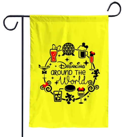 Drinking Around The World Disney Garden Flags, Funny Disney Garden Flags, Disney Family Garden Flags