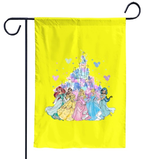 Disney Princess Garden Flags, Watercolor Castle Garden Flags, Princess Garden Flags