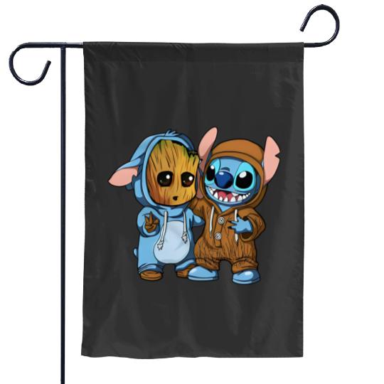 Disney Groot and Stitch Friends Funny Garden Flags