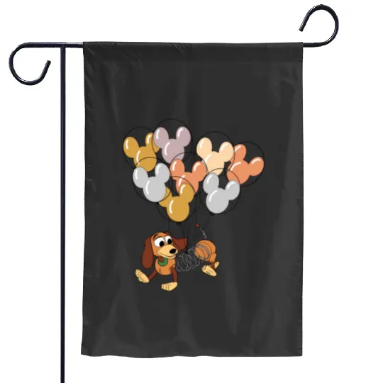 Disney Slinky Dog With Mickey Balloon Garden Flags, Toy Story Slinky Dog Garden Flags,  Disneyland Holiday Vacation Trip Family Garden Flags