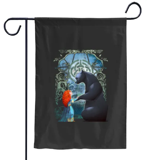 Disney Pixar Brave Merida And Bear Profile Portrait Garden Flags, Magic Kingdom Holiday Unisex Garden Flags