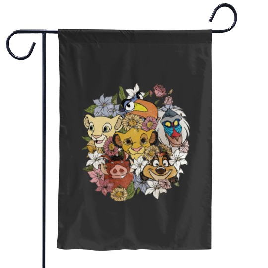 Vintage Floral Lion King  Color Garden Flags, Retro Floral Disney Garden Flags