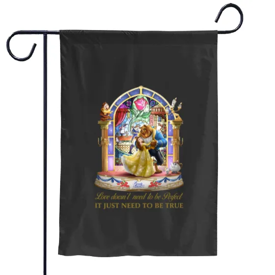 Disney Beauty and The Beast Stained Glass Rose Garden Flags, Belle Princess Garden Flags
