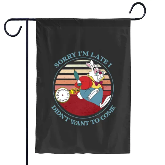Disney Alice In Wonderland White Rabbit Sorry I Am Late Garden Flags , Vintage Disneyland  Family Matching Vacation Garden Flags