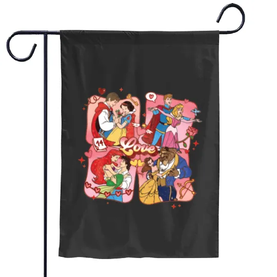 Retro Disney Prince Princess Valentine Garden Flags, Disney Couple Valentine
