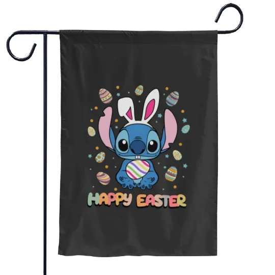 Easter Disney Stitch Garden Flags, Stitch Easter Bunny Garden Flags, Easter Eggs