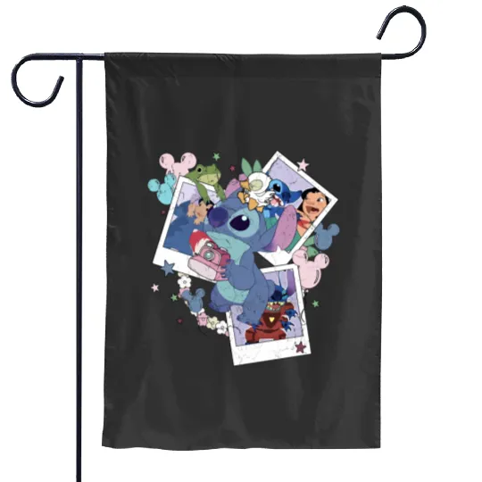 Vintage retro Stitch polaroid Garden Flags, Lilo & Stitch Garden Flags, Cute Stitch Garden Flags, Disney world Disneyland trip Garden Flags