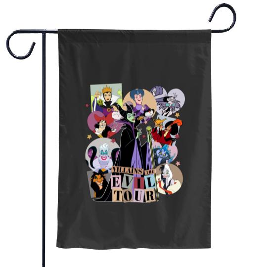 Vintage Disney Villains Evil Tour Garden Flags, Retro Disney Villains Characters Garden Flags, Villains Birthday Garden Flags, Disney Evil Friends 2023