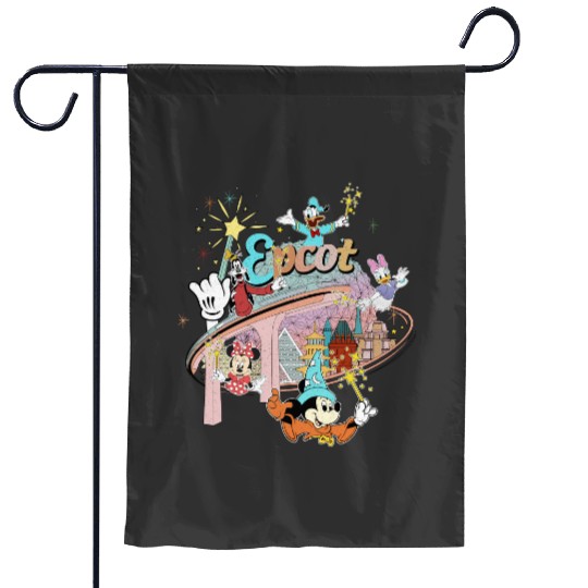 Disney Epcot Garden Flags, Vintage Epcot 1982 Garden Flags, Vintage Disney Garden Flags, Mickey And Friends, Epcot Trip Garden Flags