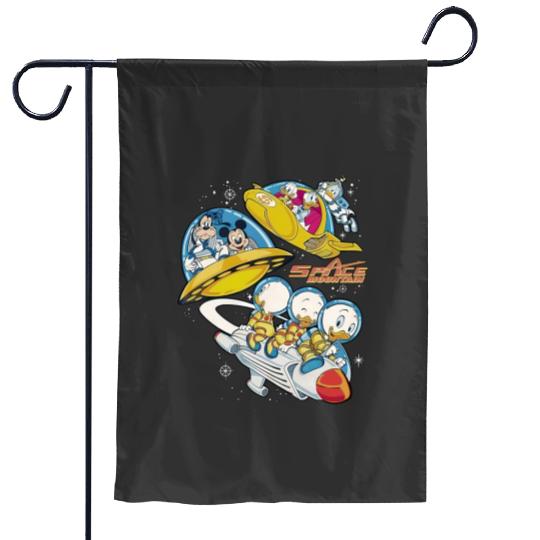 Vintage Space Mountain Garden Flags, Mickey Astronaut Garden Flags, Tomorrowland Garden Flags, Disney Family Vacation Garden Flags