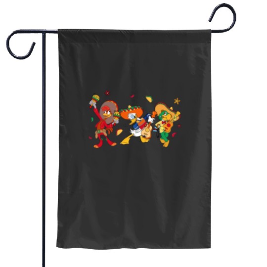Retro The Three Caballeros  Garden Flags, Jose Donald Duck Panchito, Disney Cinco De Mayo Fiesta Garden Flags