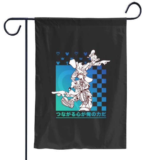 Disney Kingdom Hearts Sora Donald Goofy Kanji Checkerboard Pullover Garden Flags