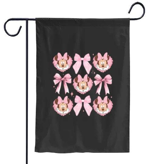 Cute Minnie Coquette Pink Garden Flags, Minnie Mouse Garden Flags, Minnie Pink Bow Garden Flags, Disney Coquette Bow Pink Garden Flags