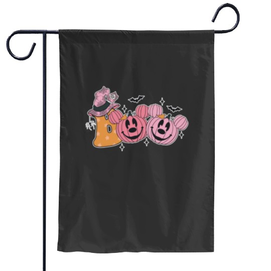 BOO Pink Pumpkins Mickey Ear Garden Flags, Halloween Garden Flags, Disney Halloween Garden Flags, Spooky Garden Flags