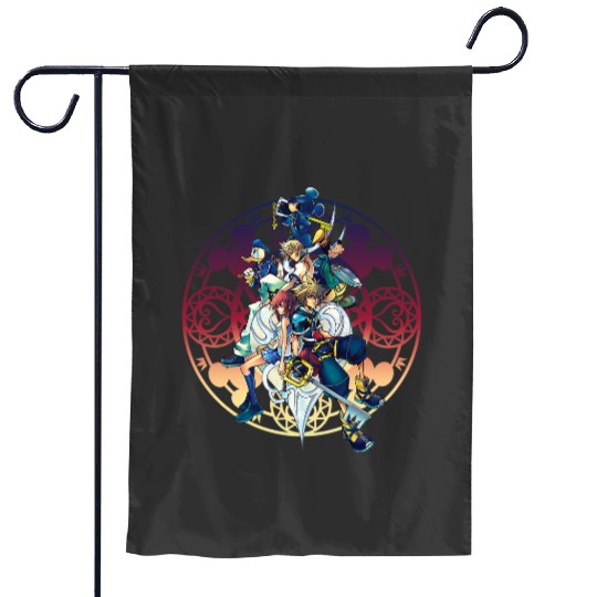 Disney Kingdom Hearts Group Shot Color Gradient Circle Heart Garden Flags
