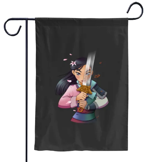 Disney Mulan Anime Half Girl Half Warrior Long Sleeve Tee Long Sleeve Garden Flags