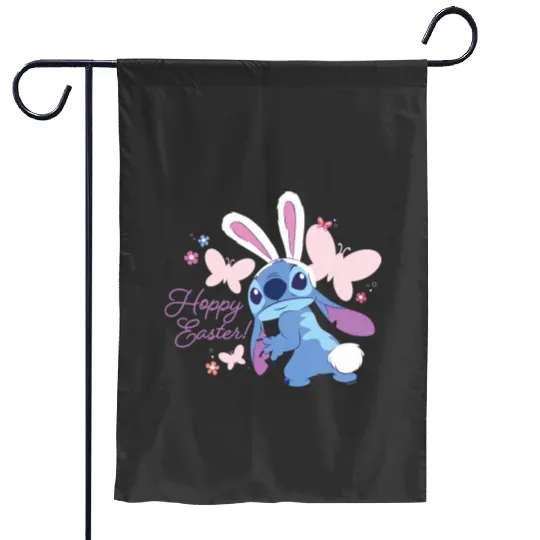 Disney Lilo Stitch Hoppy Easter Bunny and Butterflies Garden Flags