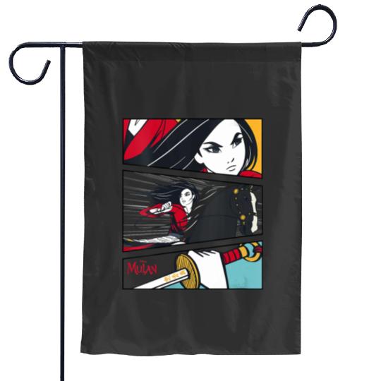 Womens Disney Mulan Live Action Mulan Comic Action Panels VNeck Garden Flags