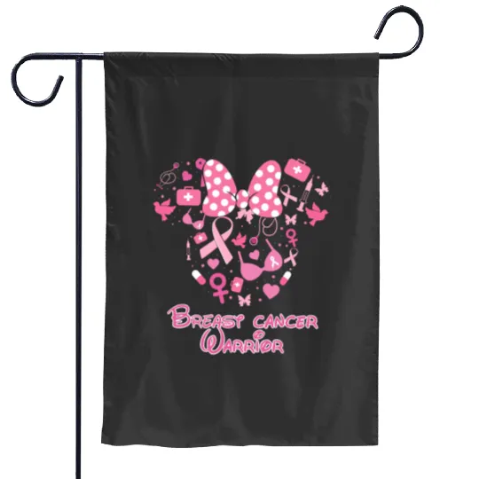 Breast Cancer Warrior Garden Flags, Disney Minnie Head With Pink Bowtie Garden Flags