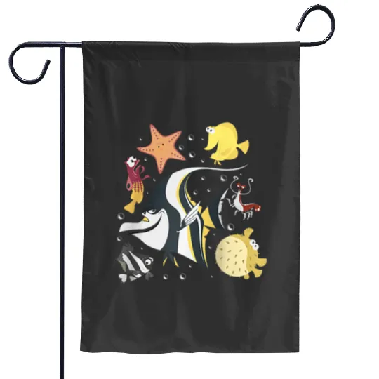 Disney Pixars Finding Nemo Fish Tank Gang Group Shot Logo Raglan Baseball Tee Garden Flags