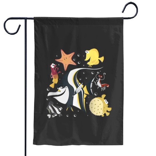 Disney Pixars Finding Nemo Fish Tank Gang Group Shot Logo Raglan Baseball Tee Garden Flags