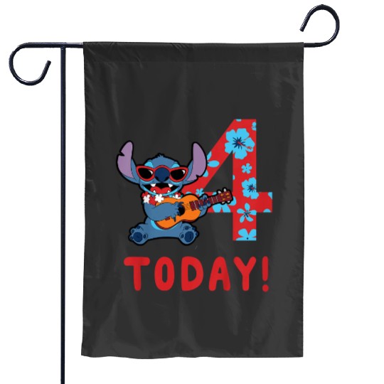 Kids Disney Lilo Stitch Tropical Birthday 4 Years Old Today. Garden Flags