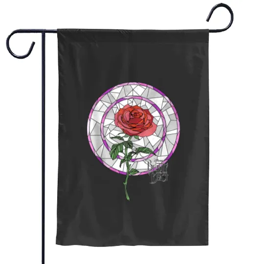 Disneyss Beauty And The Beast Stained Glass Rose Garden Flags