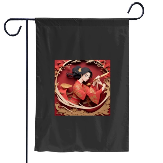 Mulan A Paper-Cut Masterpiece Sticker: Disney Mulan Anime Mushu, Mulan and Mushu Garden Flags
