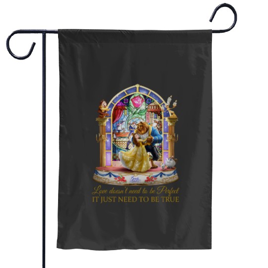 Disney Beauty and The Beast Stained Glass Rose Garden Flags, Disney Belle and The Beast Garden Flags