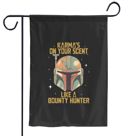 Vintage Mandalorian Inspired Garden Flags, Karma Is On Your Scent Bounty Hunter Garden Flags, Star Wars Garden Flags, Disneyland Garden Flags,  Garden Flags