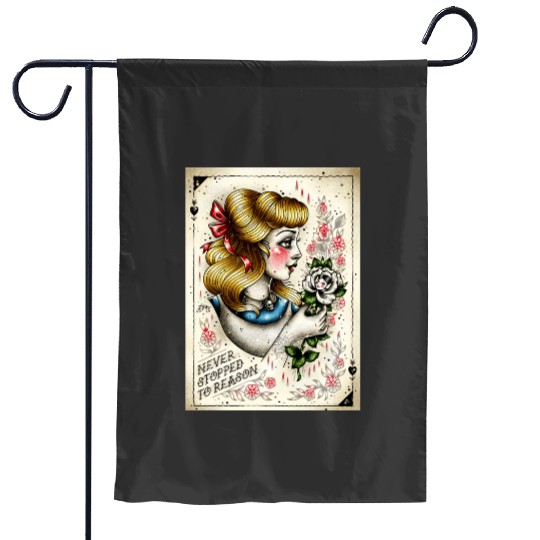 Never Stopped Alice in Wonderland Cute Traditional Tattoo Flash  : Disney princess tattoo Shirt,  Princess tattoo vintage t shirt, Disney princess tattoo Gift Fan S-5XL Garden Flags