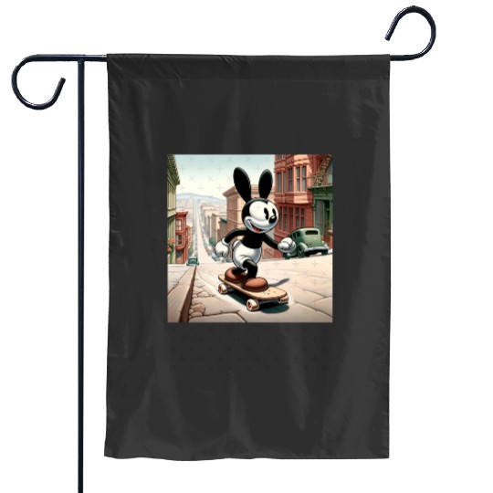Oswald the Lucky Rabbit is Skateboarding in downtown San Francisco  SALE!! Mickey Retro Disney Shirt, Mickey Checkered Shirt, Vintage Disney, Retro Mickey, Mickey Gift S-5XL Garden Flags