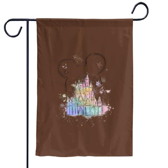 Disney Watercolor Castle Garden Flags, Mickey Castle Garden Flags, Disney Vacation Garden Flags