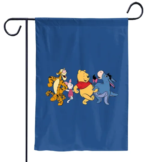 Winnie The Pooh Dancing Garden Flags, Winnie The Pooh and Friends Garden Flags, Piglet, Eeyore, Tigger, The Pooh Garden Flags, Disney Family Garden Flags