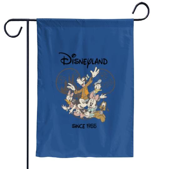 Retro Vintage Disneyland Est 1955 Garden Flags, Mickey and Friend Garden Flags, Disneyland Garden Flags, Disney Family Garden Flags