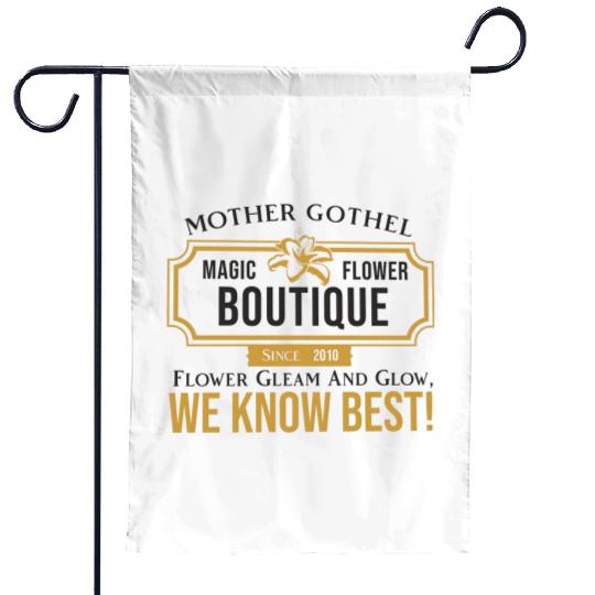 Tangled Garden Flags, Mother Gothel Magic Flower Boutique, Disney Rapunzel Logo, Disney Villains Birthday Costume Cosplay, Disney Halloween Garden Flags