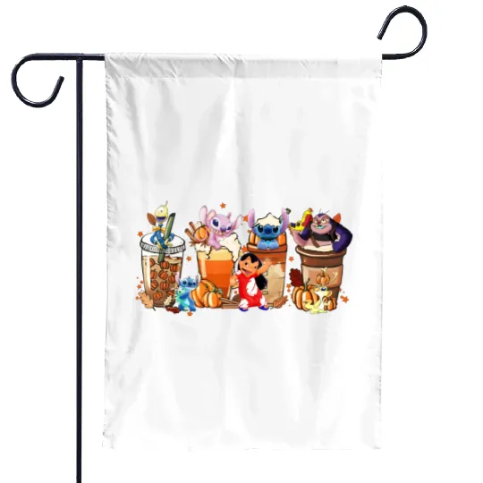 Fall Stitch Coffee Garden Flags, Fall Lilo And Stitch Garden Flags Garden Flags , Coffee Lover Garden Flags , Disney Fall Garden Flags