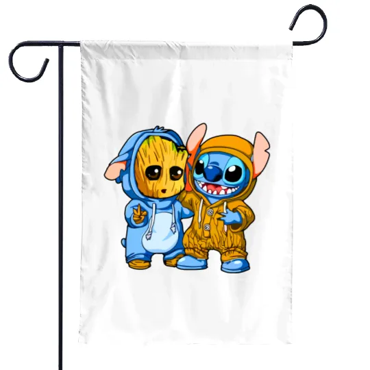 Stitch And Groot Garden Flags, Disney Garden Flags, Movie Garden Flags, Friend Garden Flags