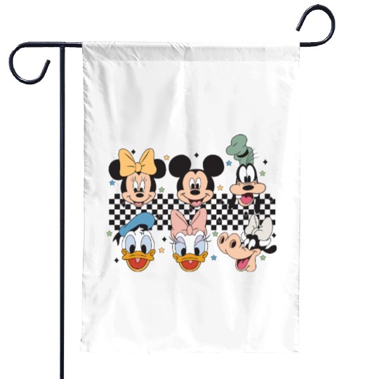 Retro Mickey And Friends Garden Flags, Disney Garden Flags, Retro Disney Garden Flags, Women Disneyworld Garden Flags, Family Vacation Garden Flags