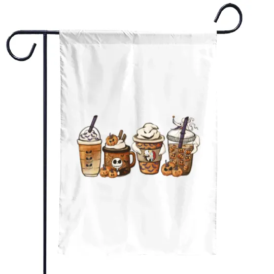 Disney The Nightmare Before Christmas Coffee Cup Garden Flags, Jack Skellington Sally Pumpkin Latte Coffee