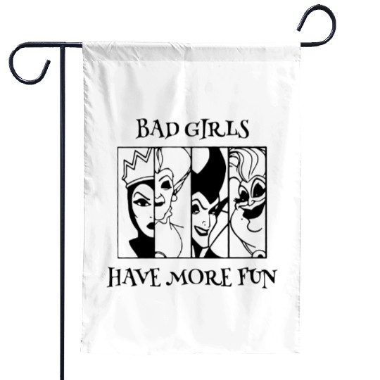 Bad Girls Have More Fun - Disney Villian Graphic Garden Flags, Ursula Maleficent Evil Queen, Disney Garden Flags, Halloween Tees, Disney Tees.