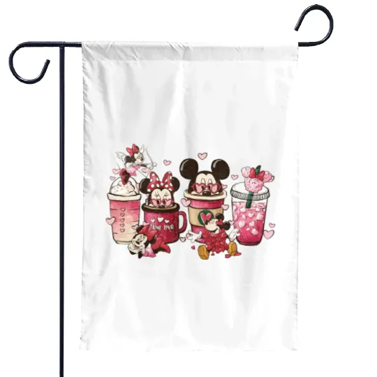 Disney Valentine Coffee Garden Flags, Retro Valentine Coffee Garden Flags, Disney Coffee Garden Flags, Valentine Latte Coffee Garden Flags